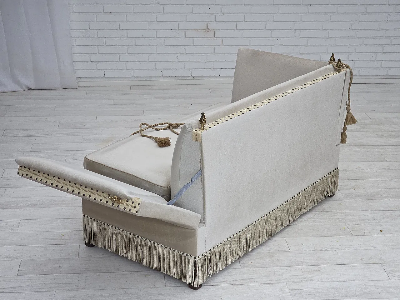 Danish 2-seater drop arm Spanish sofa in furniture velour, 1970s 17