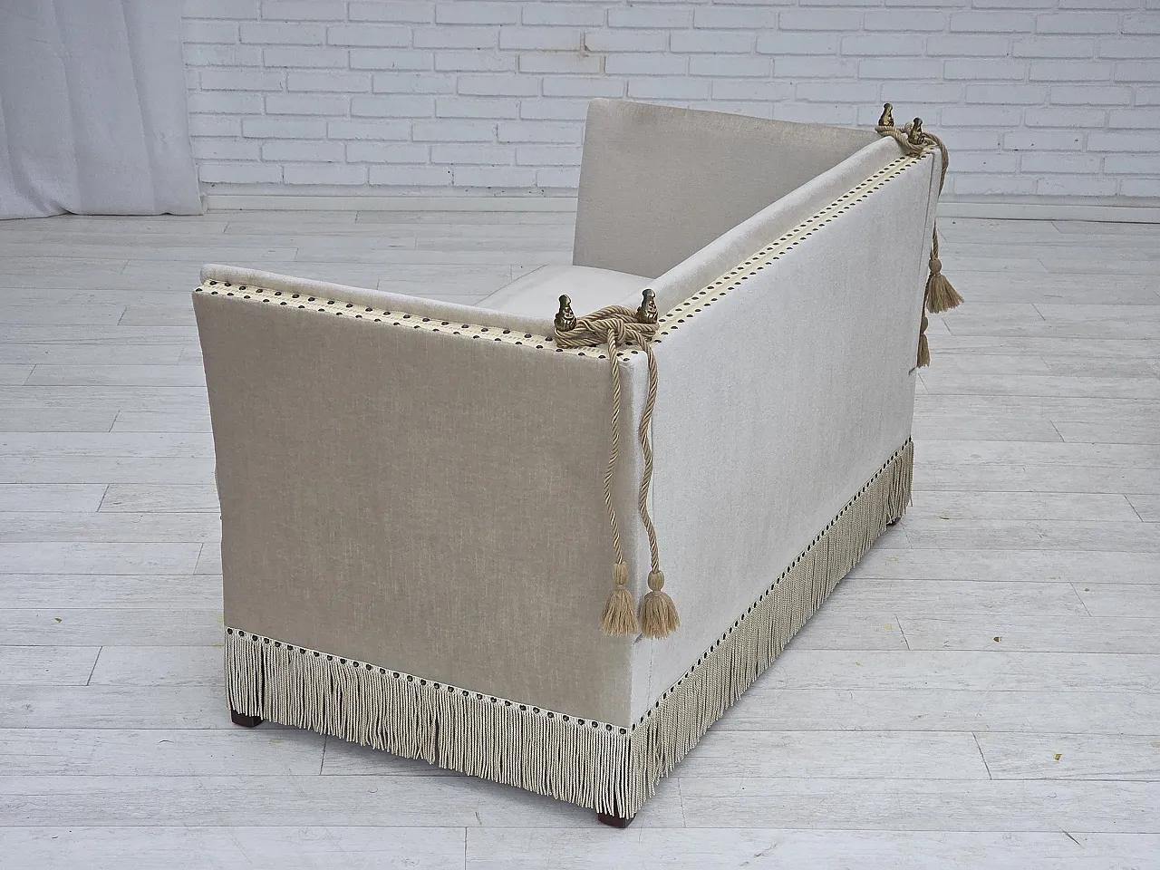 Danish 2-seater drop arm Spanish sofa in furniture velour, 1970s 19