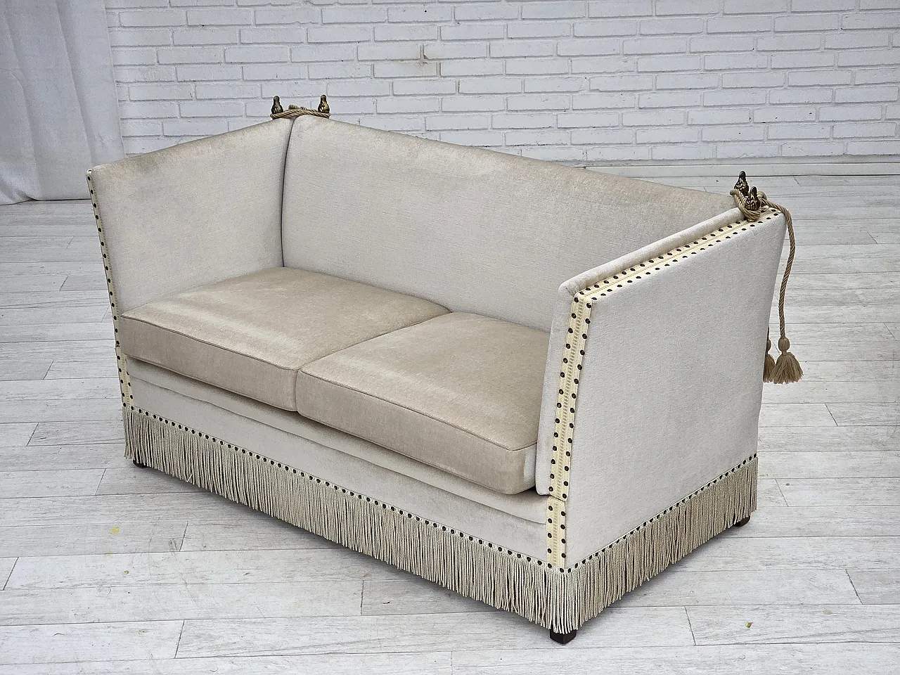 Danish 2-seater drop arm Spanish sofa in furniture velour, 1970s 21