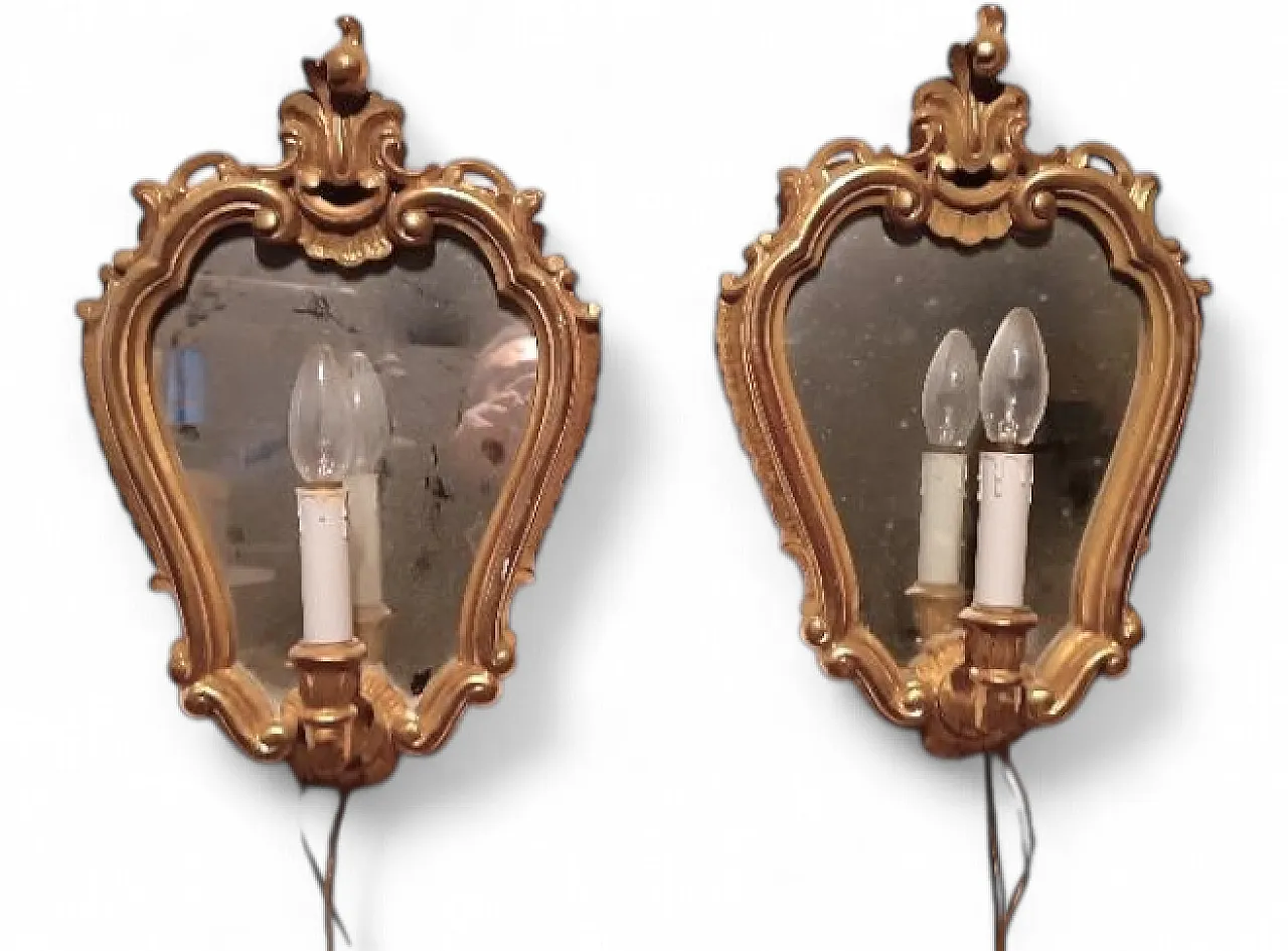 Pair of wooden and pure gold sconces, 1950s 11