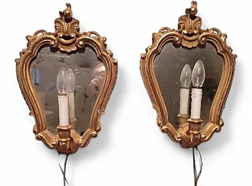 Pair of wooden and pure gold sconces, 1950s