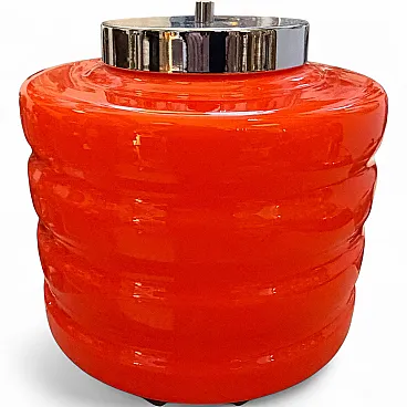 Space Age chromed metal and orange glass table lamp, 1990s