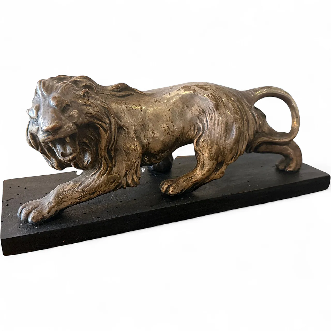 Art Deco style silver and copper roaring lion sculpture, 1940s 17