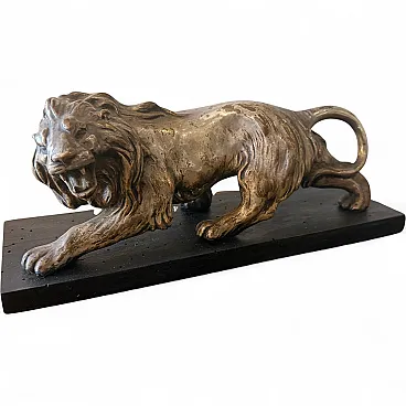 Art Deco style silver and copper roaring lion sculpture, 1940s