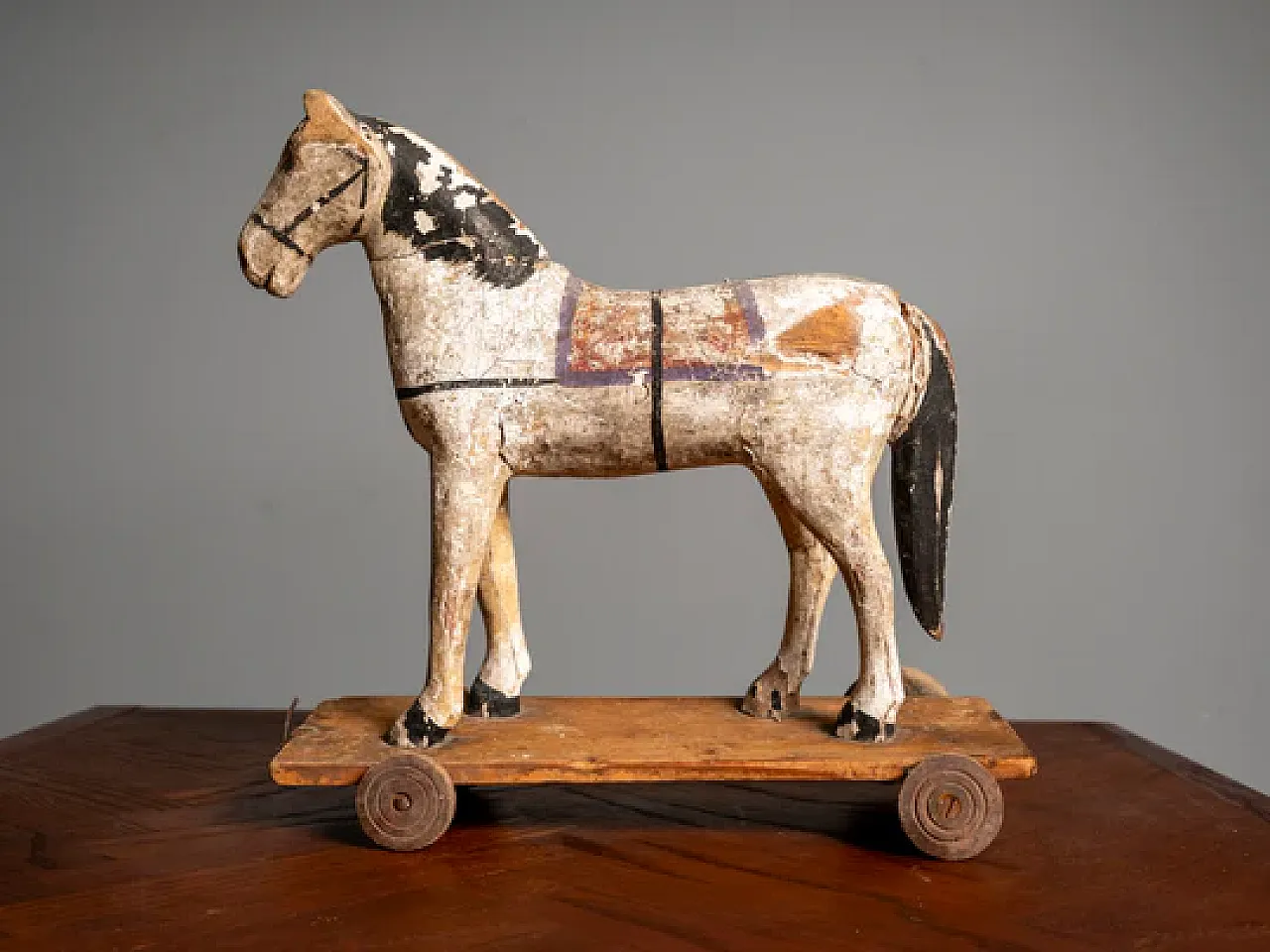 Wooden toy horse on wheels, early 20th century 3