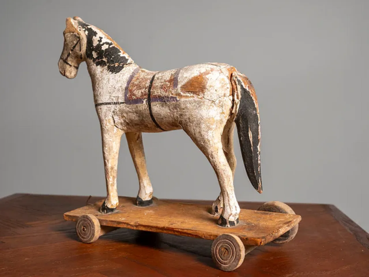 Wooden toy horse on wheels, early 20th century 7