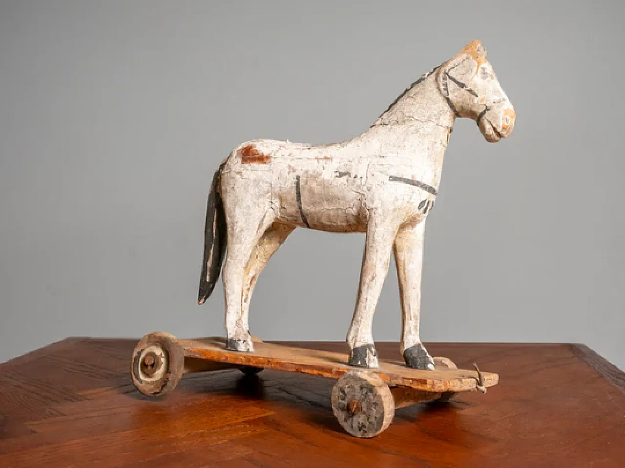 Wooden toy horse on wheels, early 20th century 8