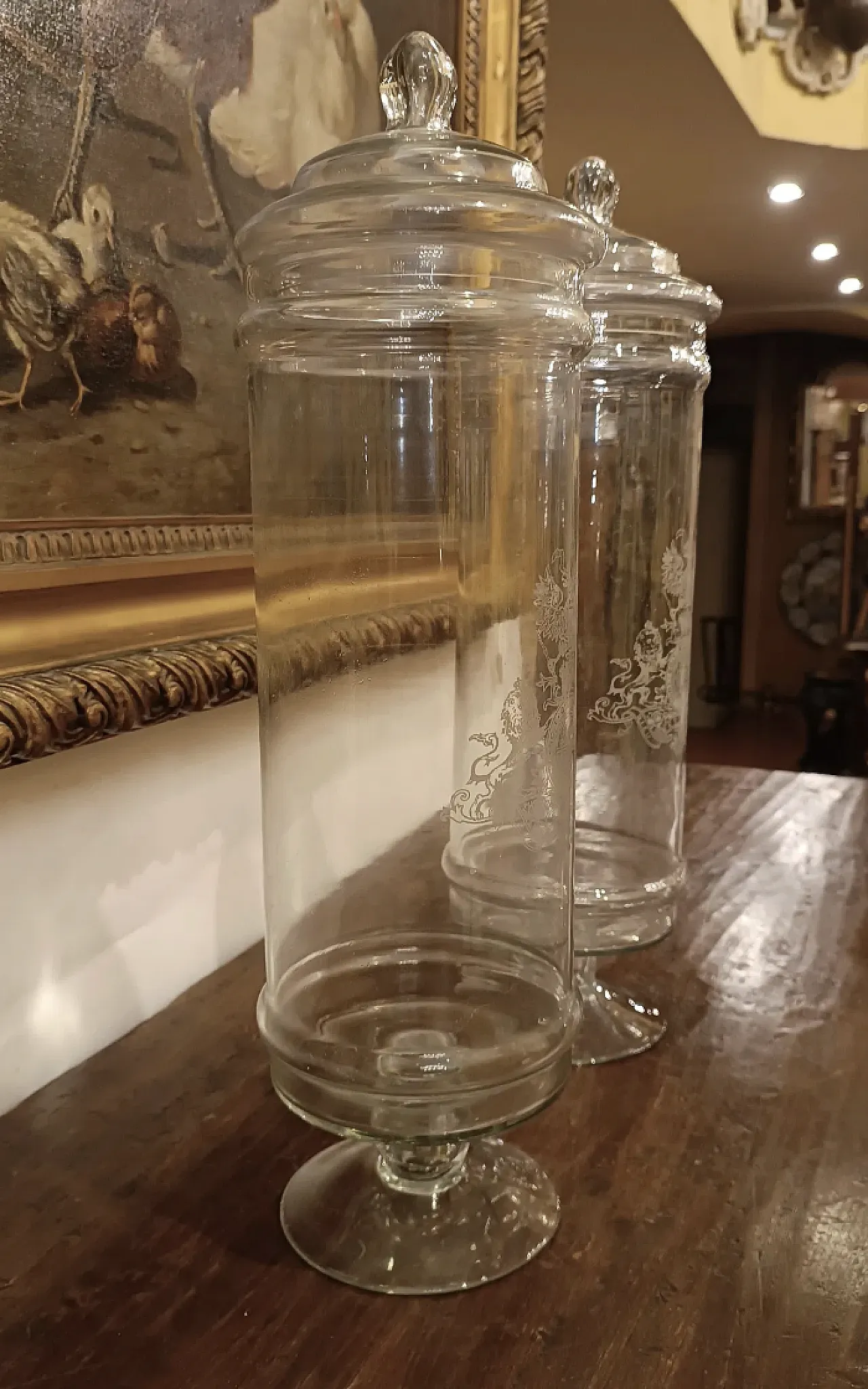 Coppia di vasi da Farmacia in vetro inciso, '800 3