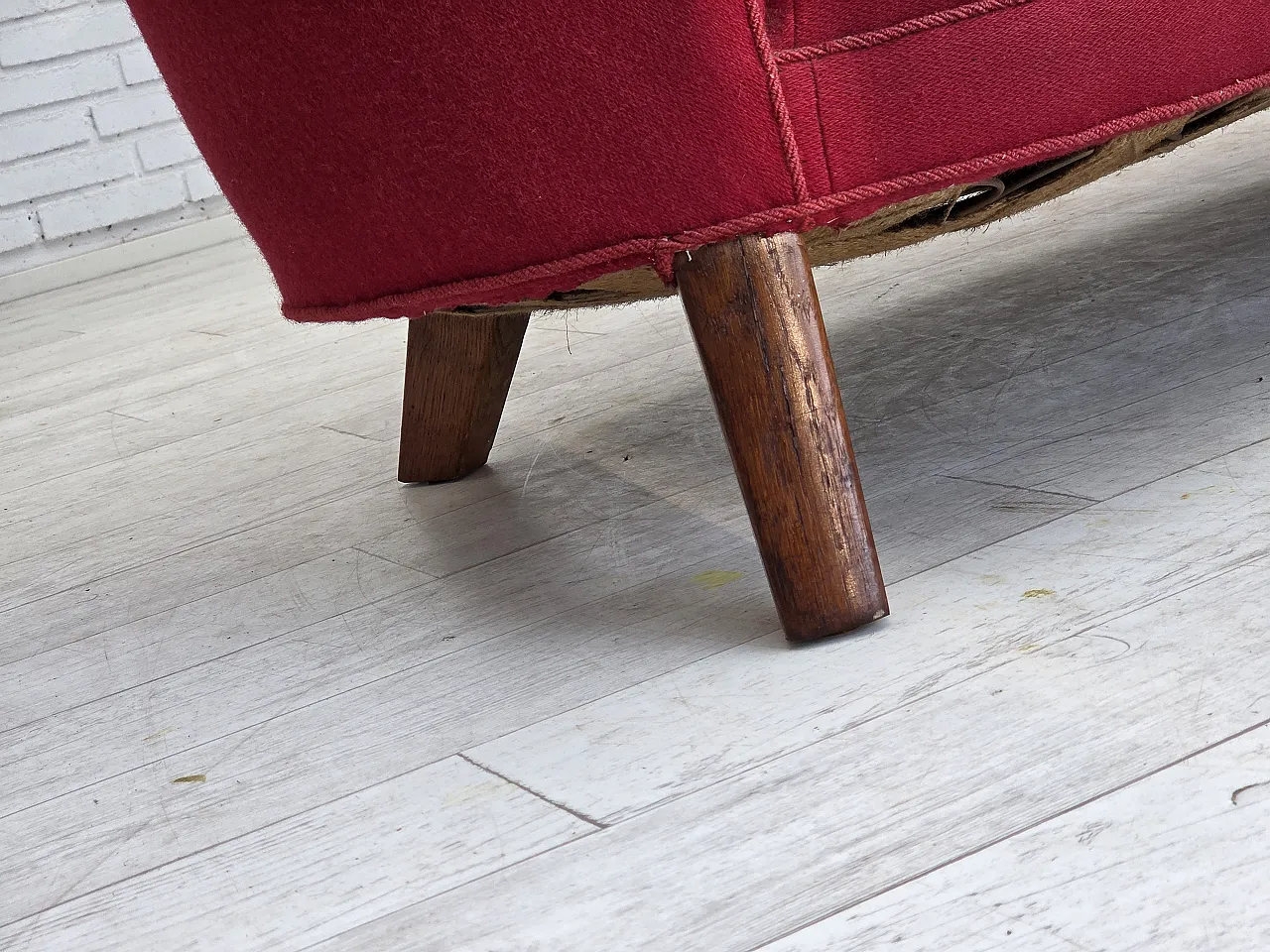 Danish 2-seater "Banana" sofa, wool, oak wood legs, 1960s 4