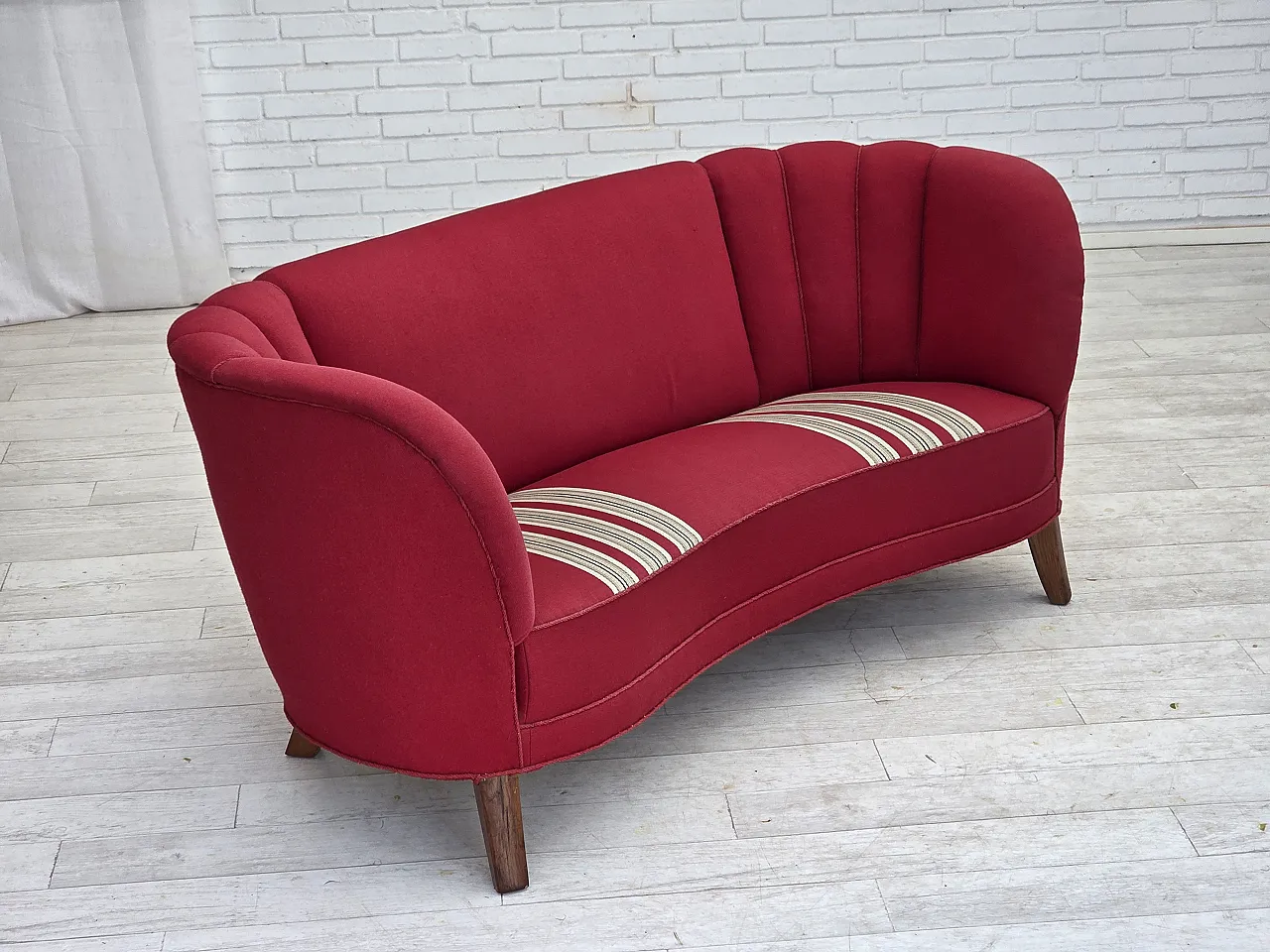 Danish 2-seater "Banana" sofa, wool, oak wood legs, 1960s 5