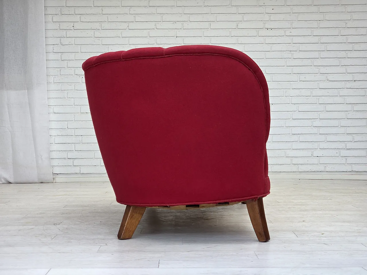 Danish 2-seater "Banana" sofa, wool, oak wood legs, 1960s 8