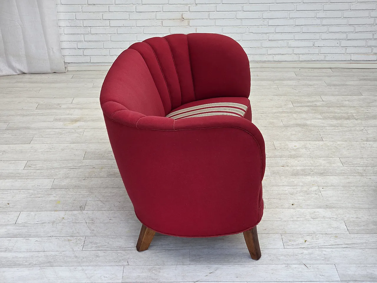 Danish 2-seater "Banana" sofa, wool, oak wood legs, 1960s 9