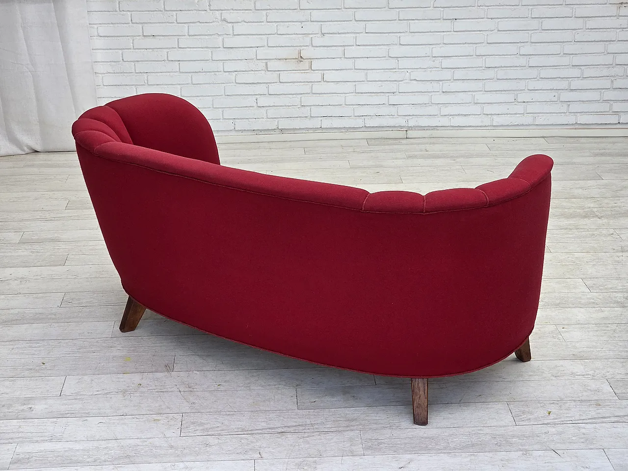Danish 2-seater "Banana" sofa, wool, oak wood legs, 1960s 10