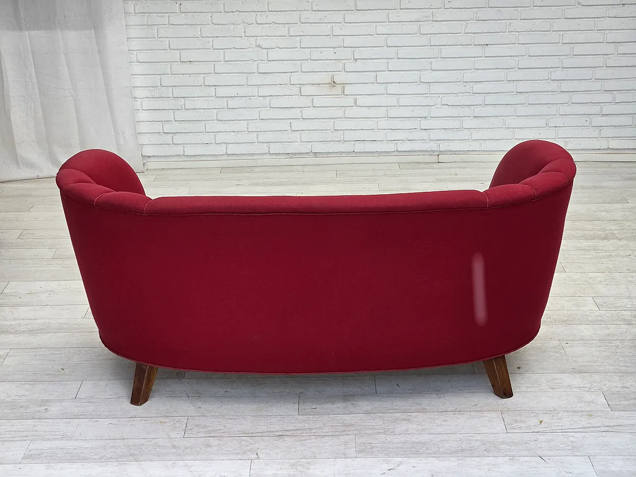Danish 2-seater "Banana" sofa, wool, oak wood legs, 1960s 11
