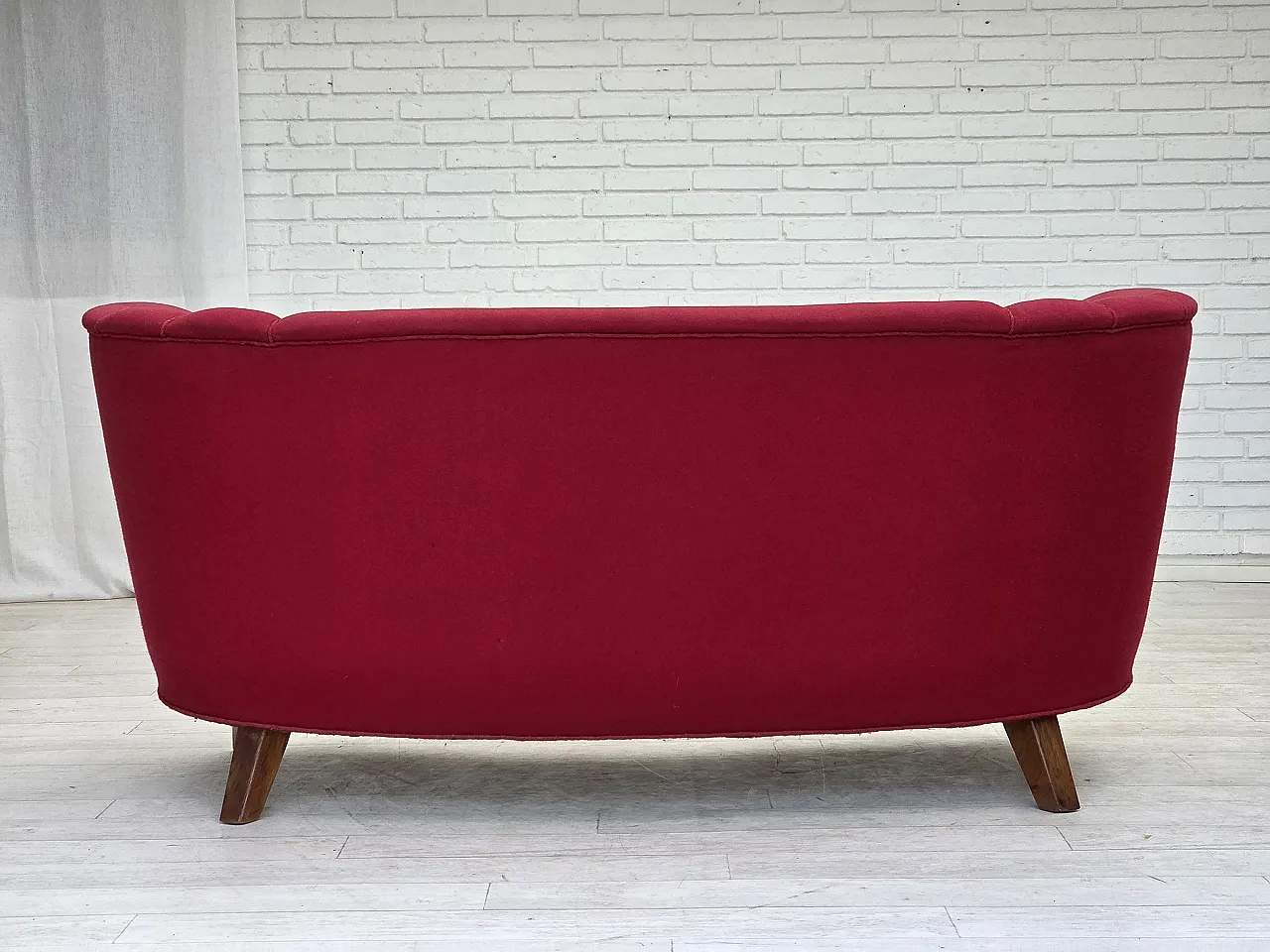 Danish 2-seater "Banana" sofa, wool, oak wood legs, 1960s 12