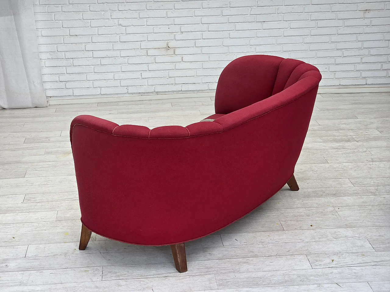 Danish 2-seater "Banana" sofa, wool, oak wood legs, 1960s 13