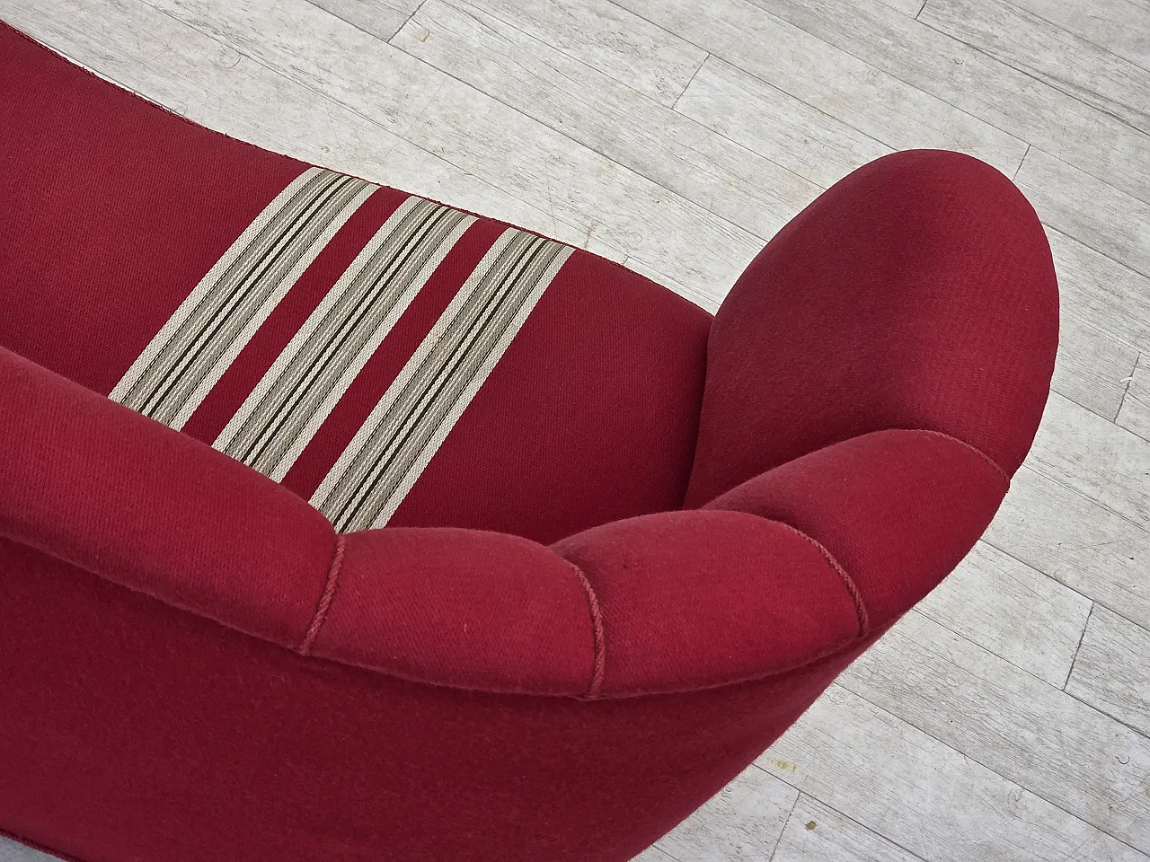 Danish 2-seater "Banana" sofa, wool, oak wood legs, 1960s 14