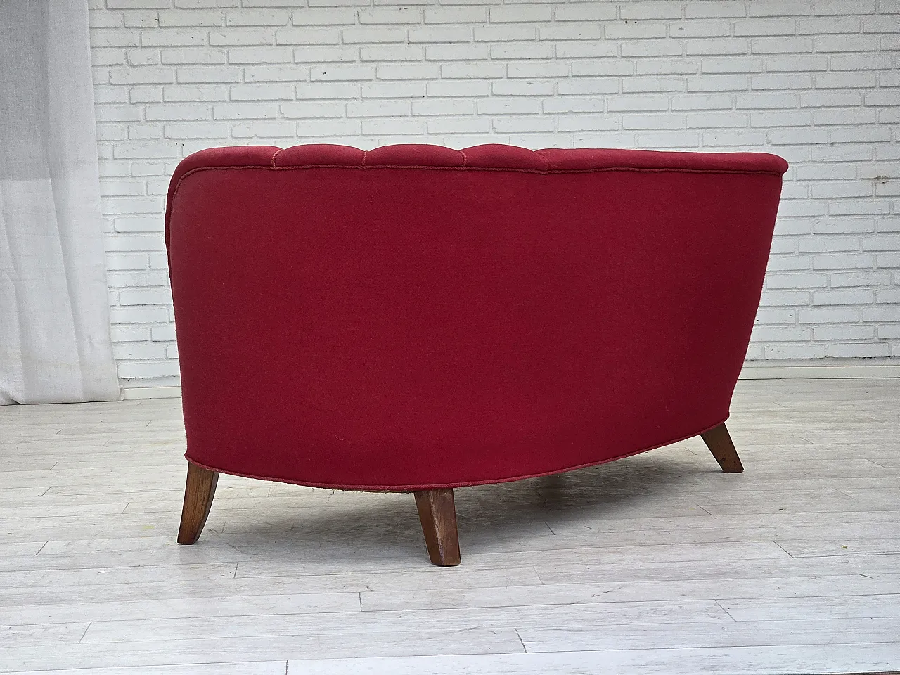 Danish 2-seater "Banana" sofa, wool, oak wood legs, 1960s 15