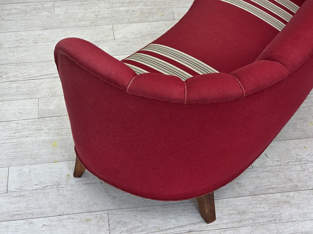 Danish 2-seater "Banana" sofa, wool, oak wood legs, 1960s 16