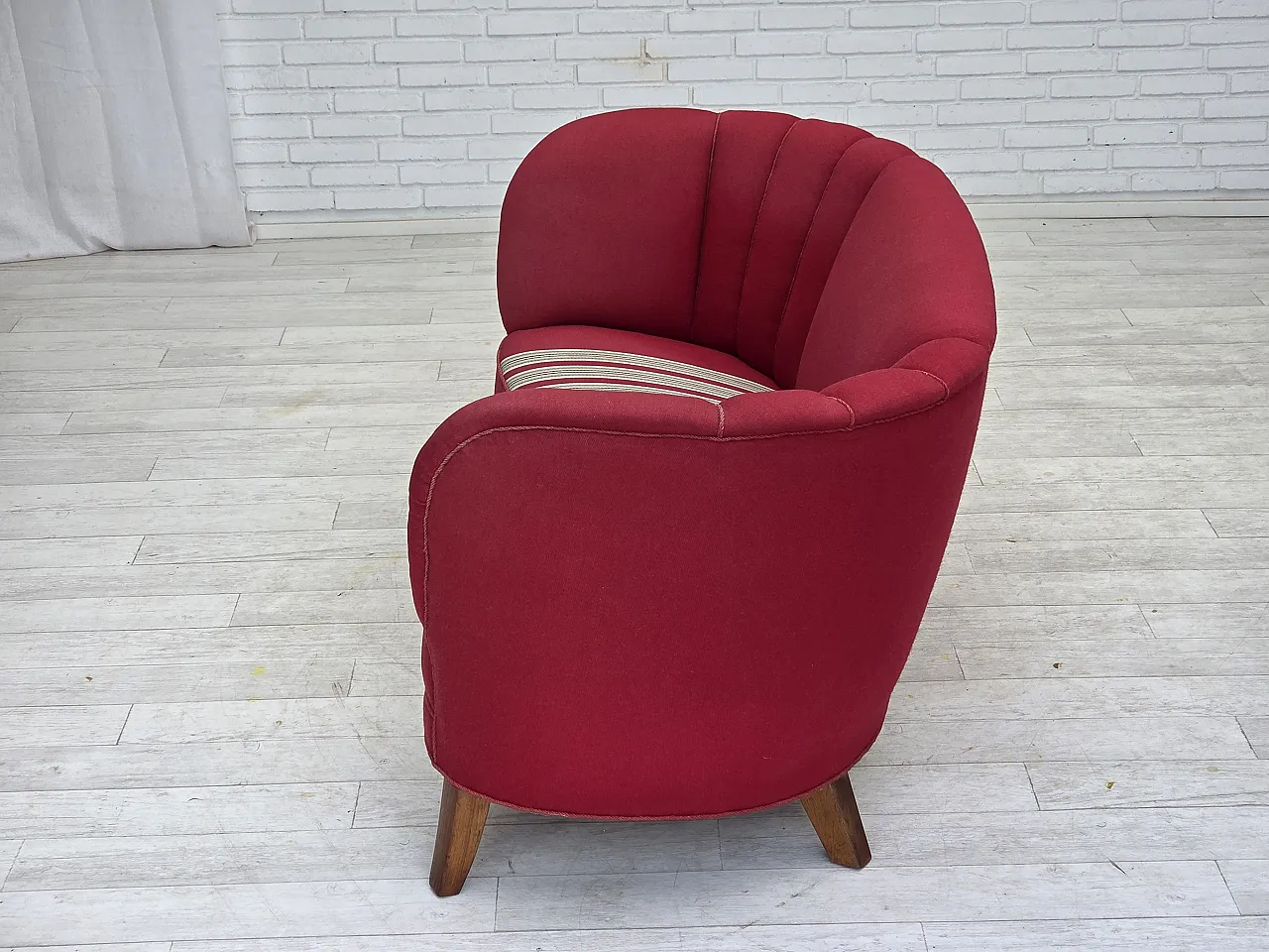 Danish 2-seater "Banana" sofa, wool, oak wood legs, 1960s 17