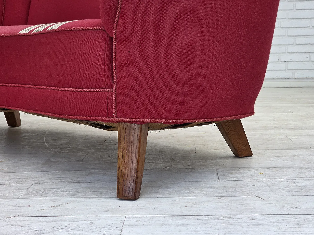 Danish 2-seater "Banana" sofa, wool, oak wood legs, 1960s 21