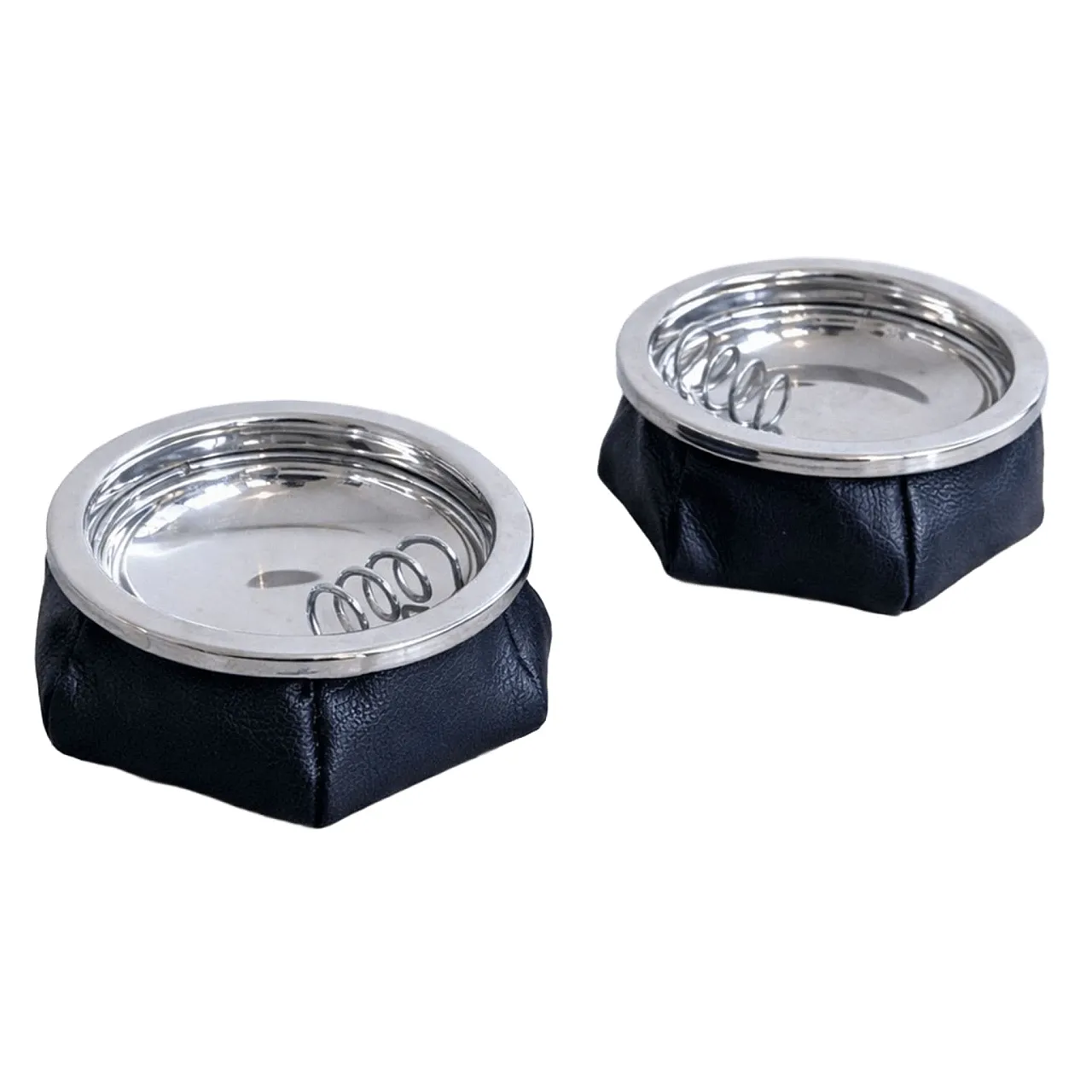 Pair of padded ashtrays in leather and metal, 1970s 8