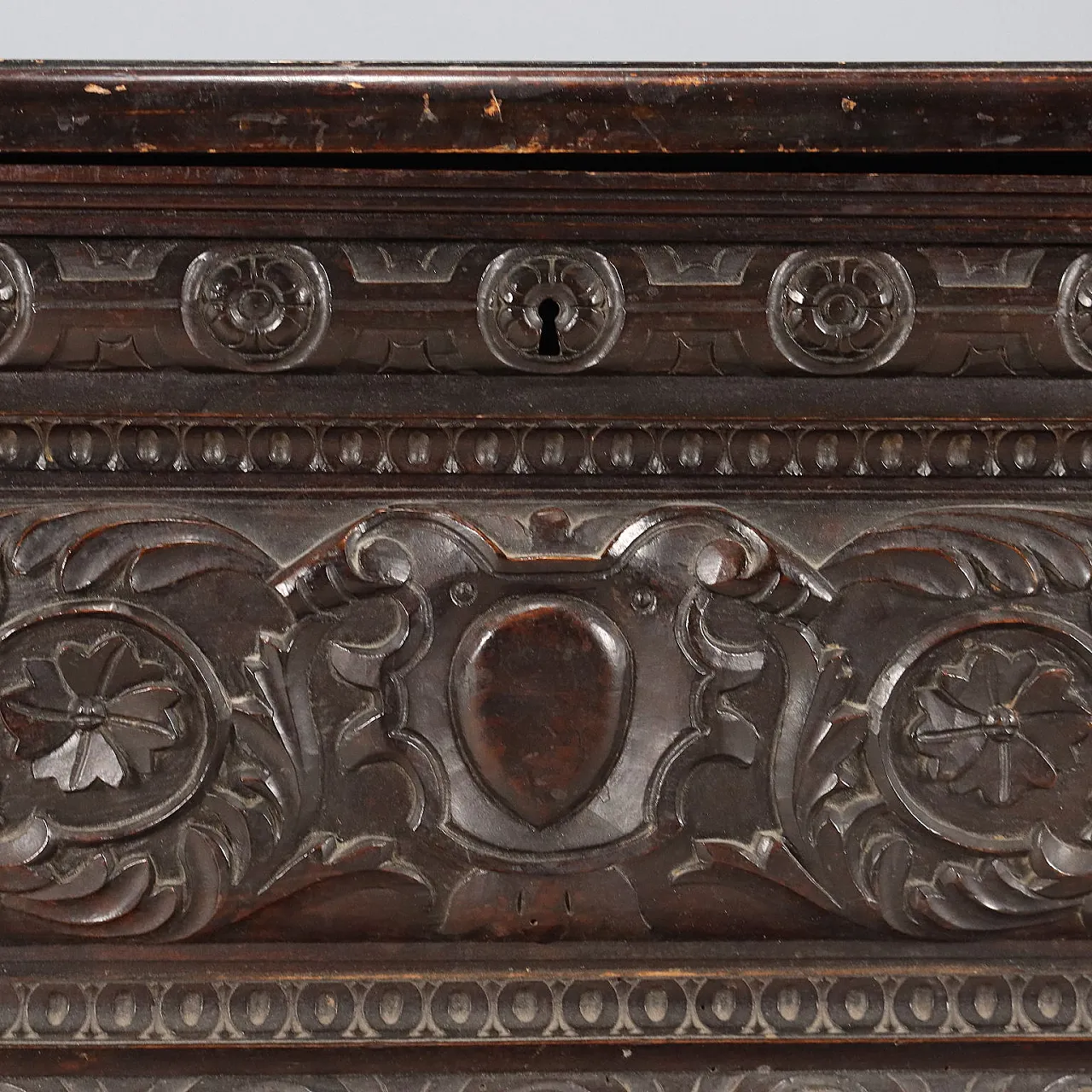 Cassapanca in abete tinto noce, fine '800 6