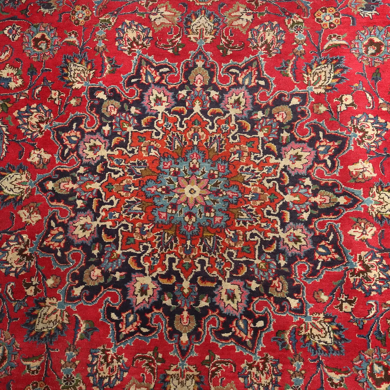 Tappeto Mashad in cotone e lana, nodo grosso, fatto a mano, '900 4