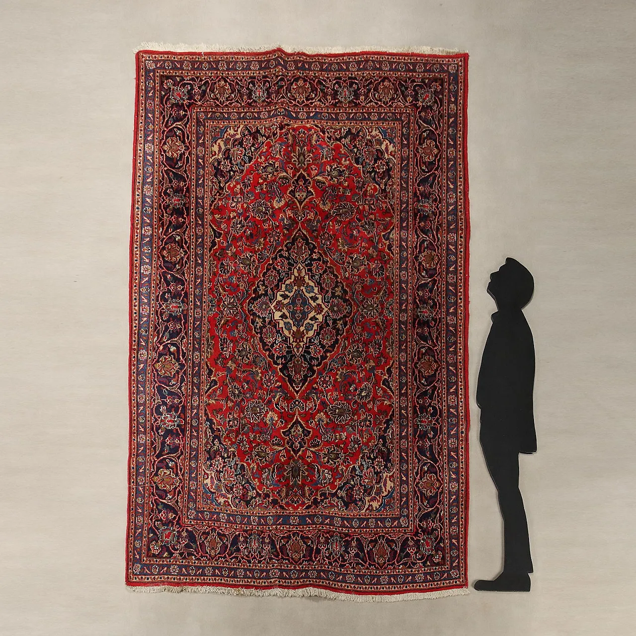 Tappeto Keshan in cotone e lana, nodo grosso, fatto a mano, '900 2