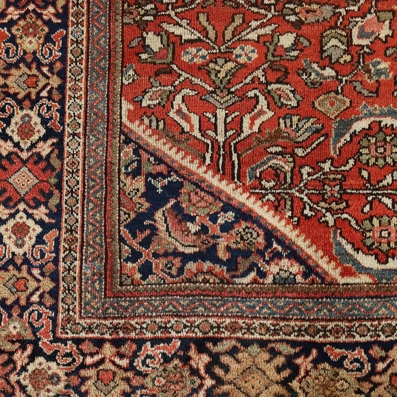 Tappeto Mahall in cotone e lana, nodo grosso, fatto a mano, '900 6