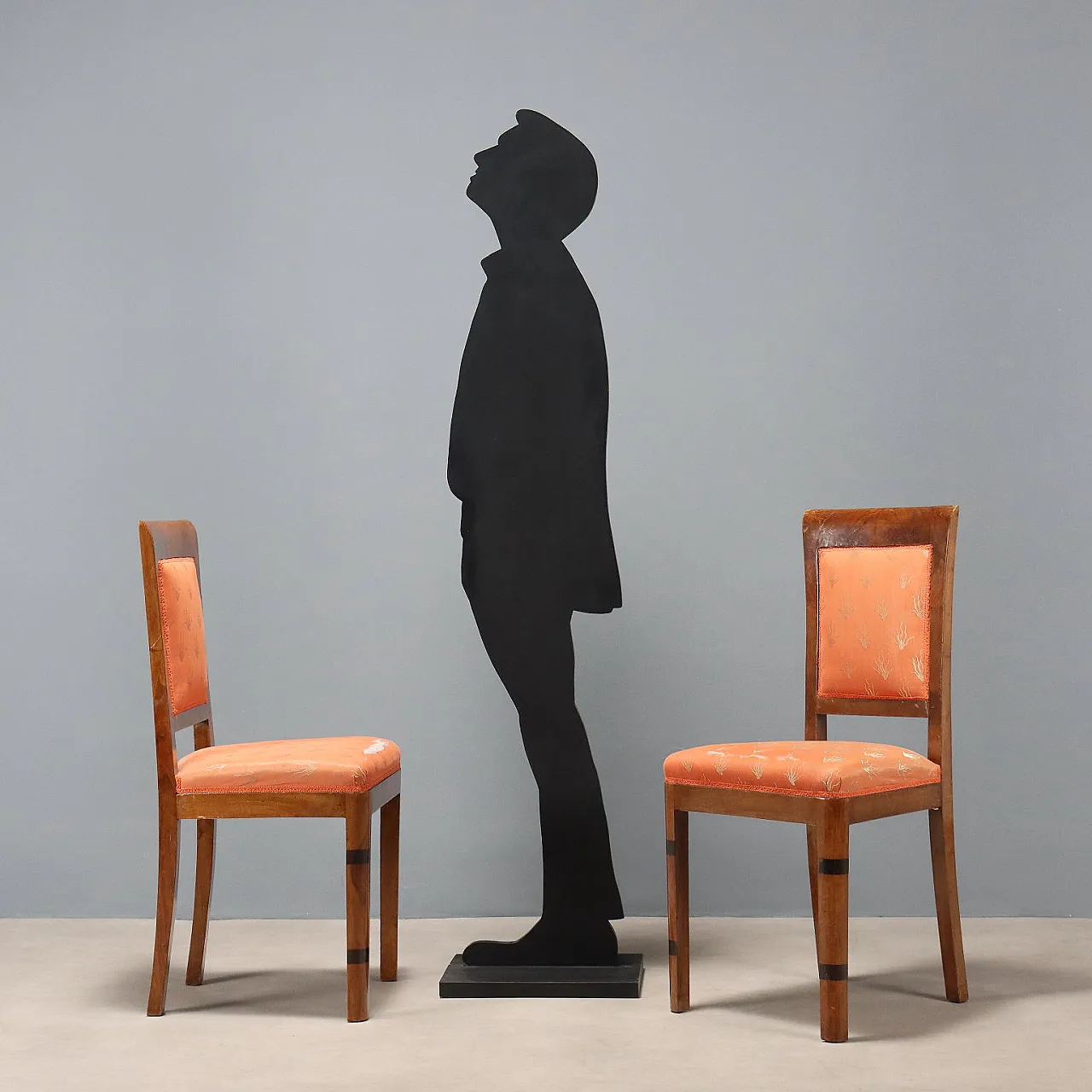 6 Chairs in walnut burl, exotic woods, and fabric, 20th century 2