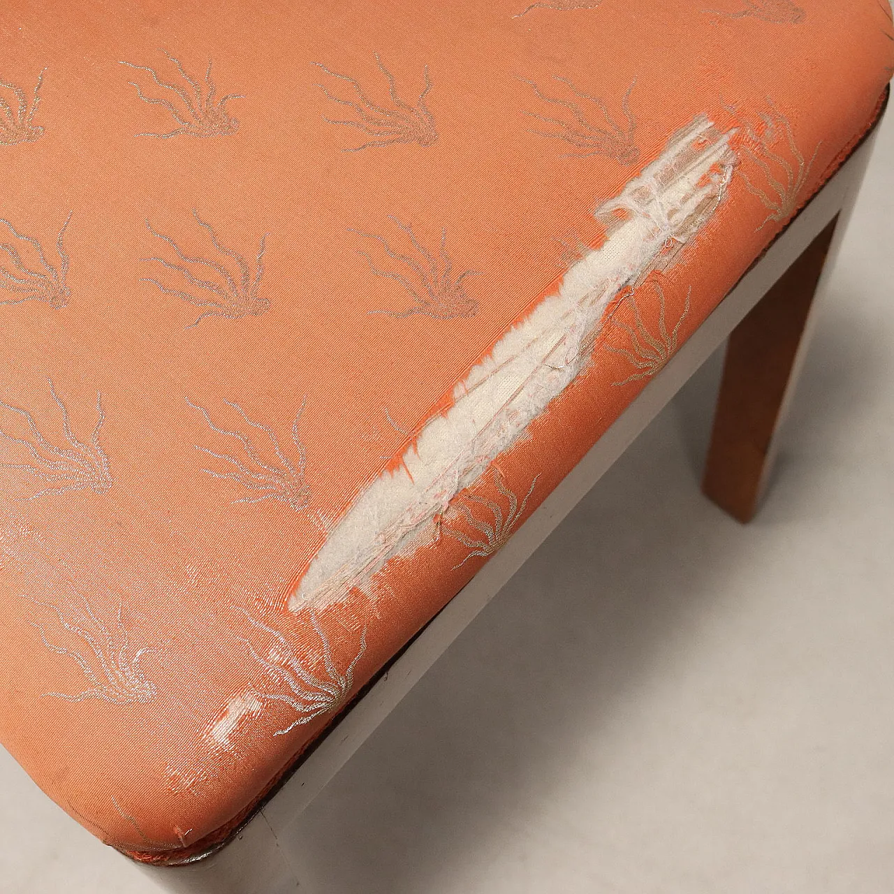 6 Chairs in walnut burl, exotic woods, and fabric, 20th century 8