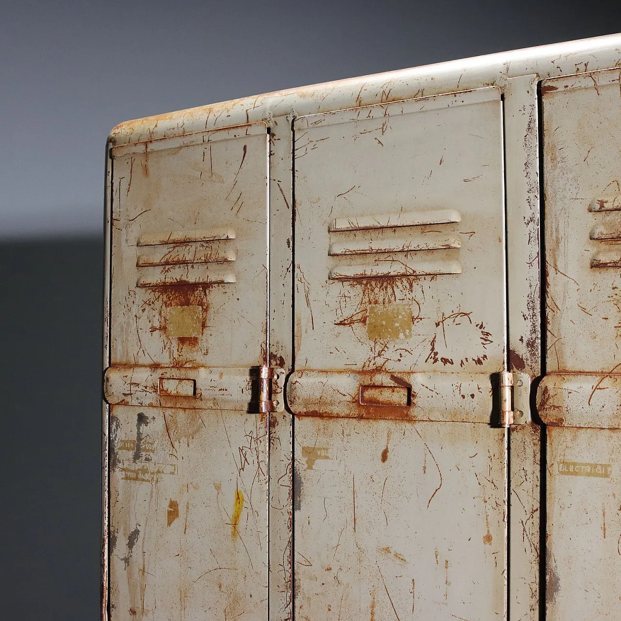 Industrial metal cabinet with three doors and coat rack, 20th century 3