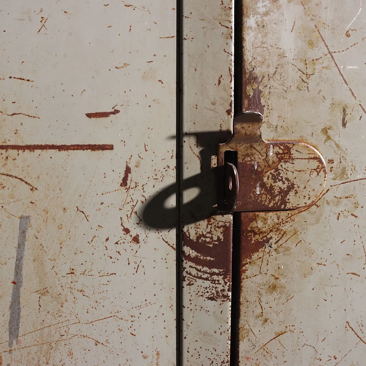 Industrial metal cabinet with three doors and coat rack, 20th century 4