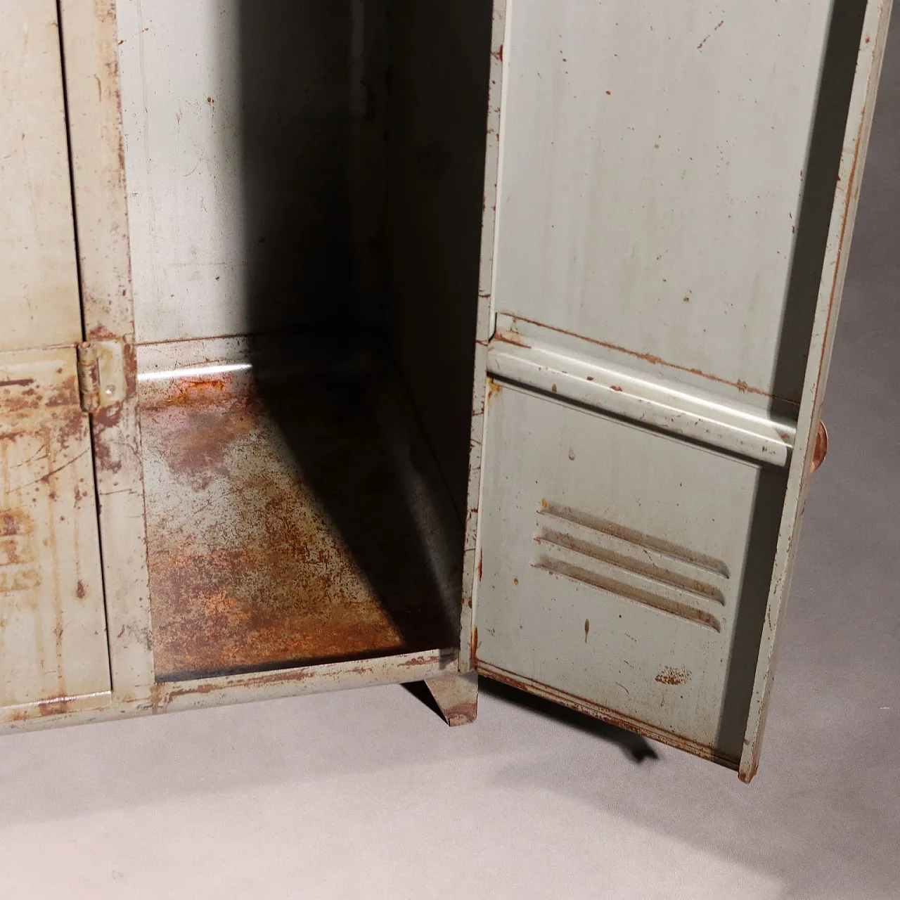 Industrial metal cabinet with three doors and coat rack, 20th century 8