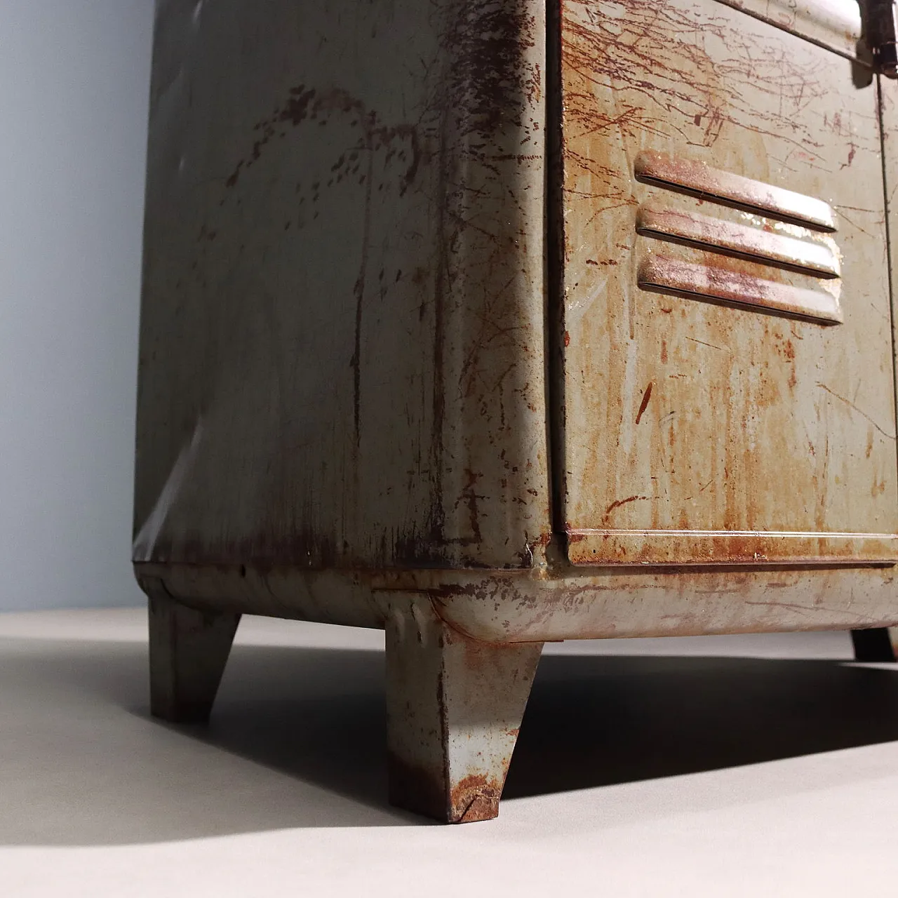 Industrial metal cabinet with three doors and coat rack, 20th century 9