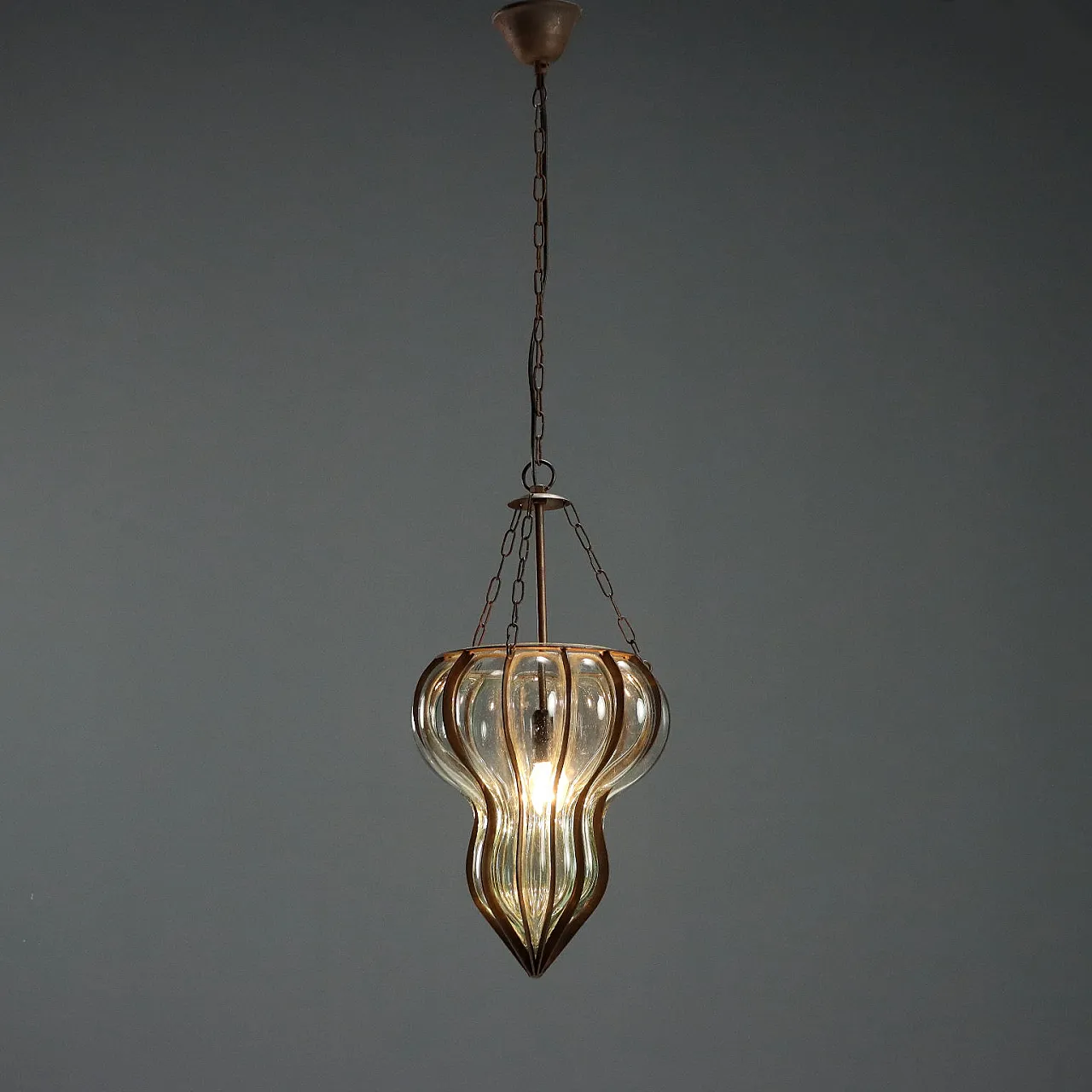 Lanterna chandelier in blown glass and laminated metal, 20th century 1