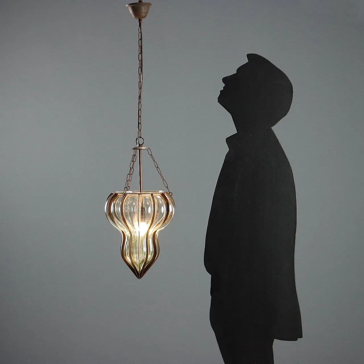 Lanterna chandelier in blown glass and laminated metal, 20th century 2