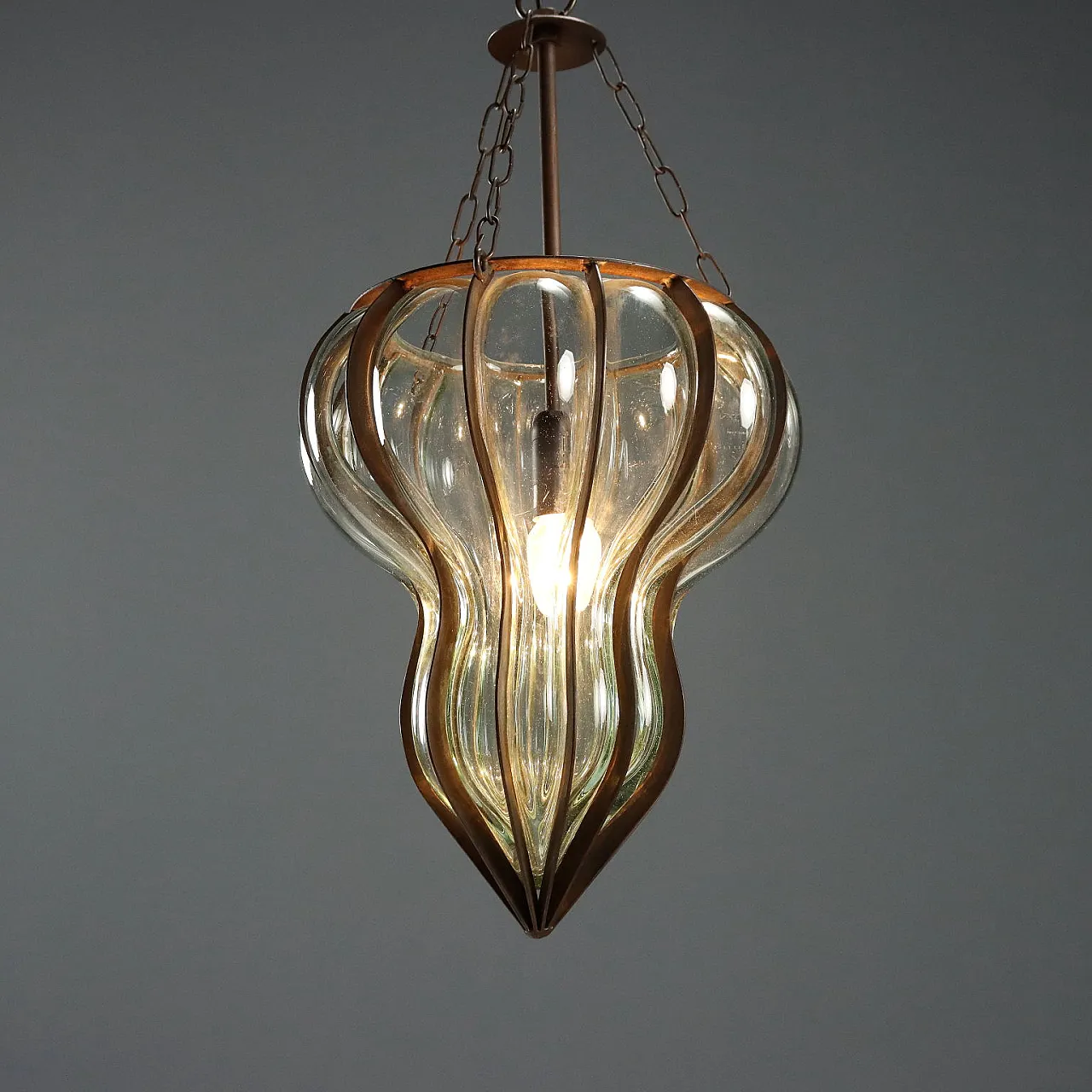 Lanterna chandelier in blown glass and laminated metal, 20th century 3