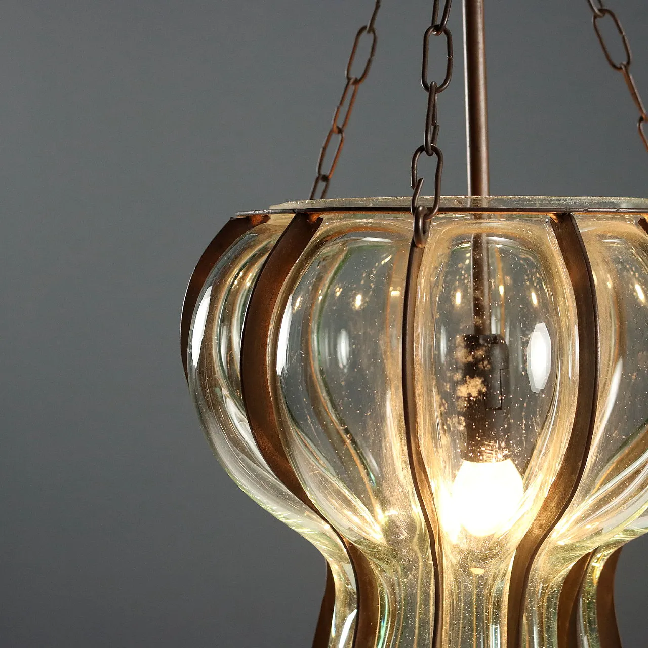 Lanterna chandelier in blown glass and laminated metal, 20th century 5