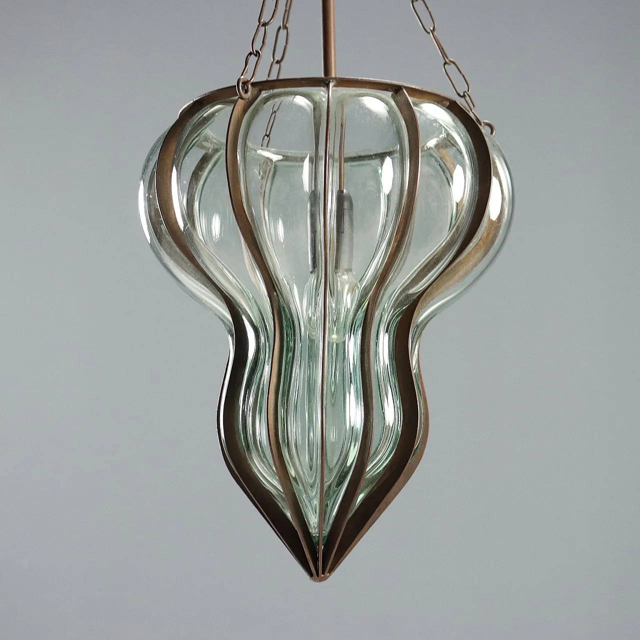 Lanterna chandelier in blown glass and laminated metal, 20th century 7