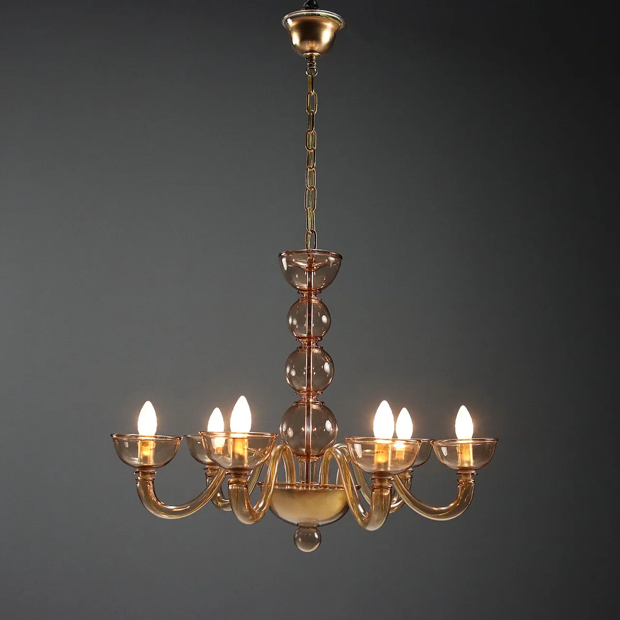 Amber blown glass chandelier, mid-20th century 1