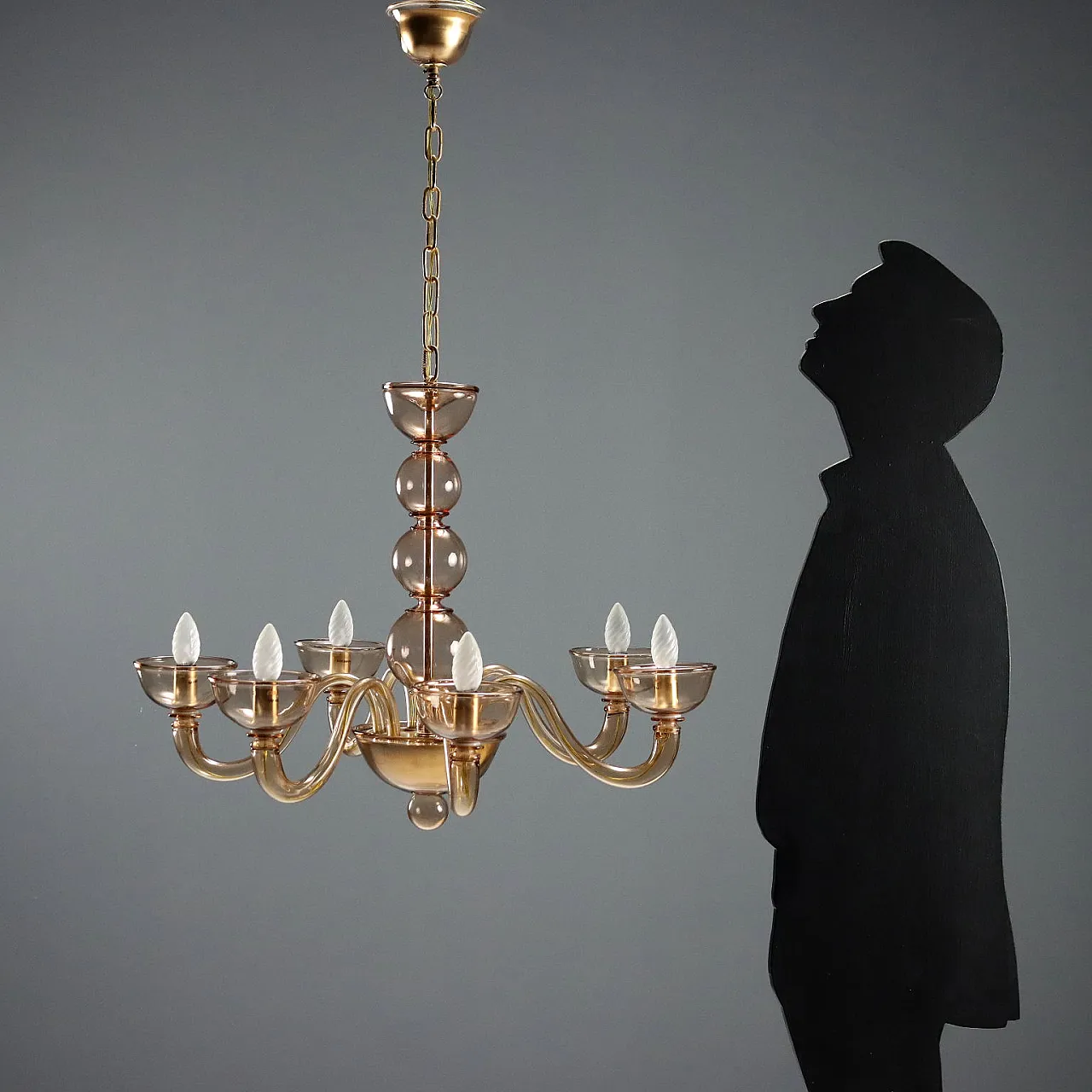 Amber blown glass chandelier, mid-20th century 2