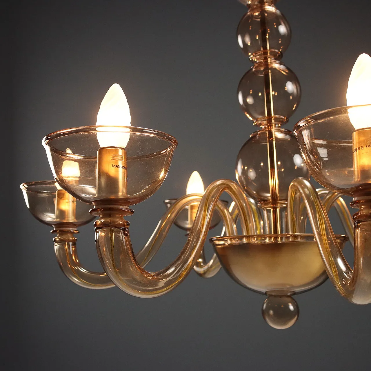 Amber blown glass chandelier, mid-20th century 3