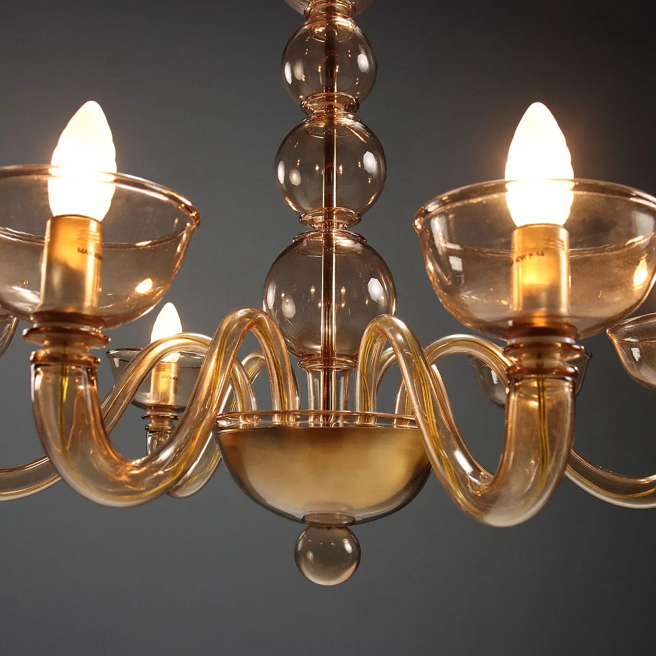 Amber blown glass chandelier, mid-20th century 4