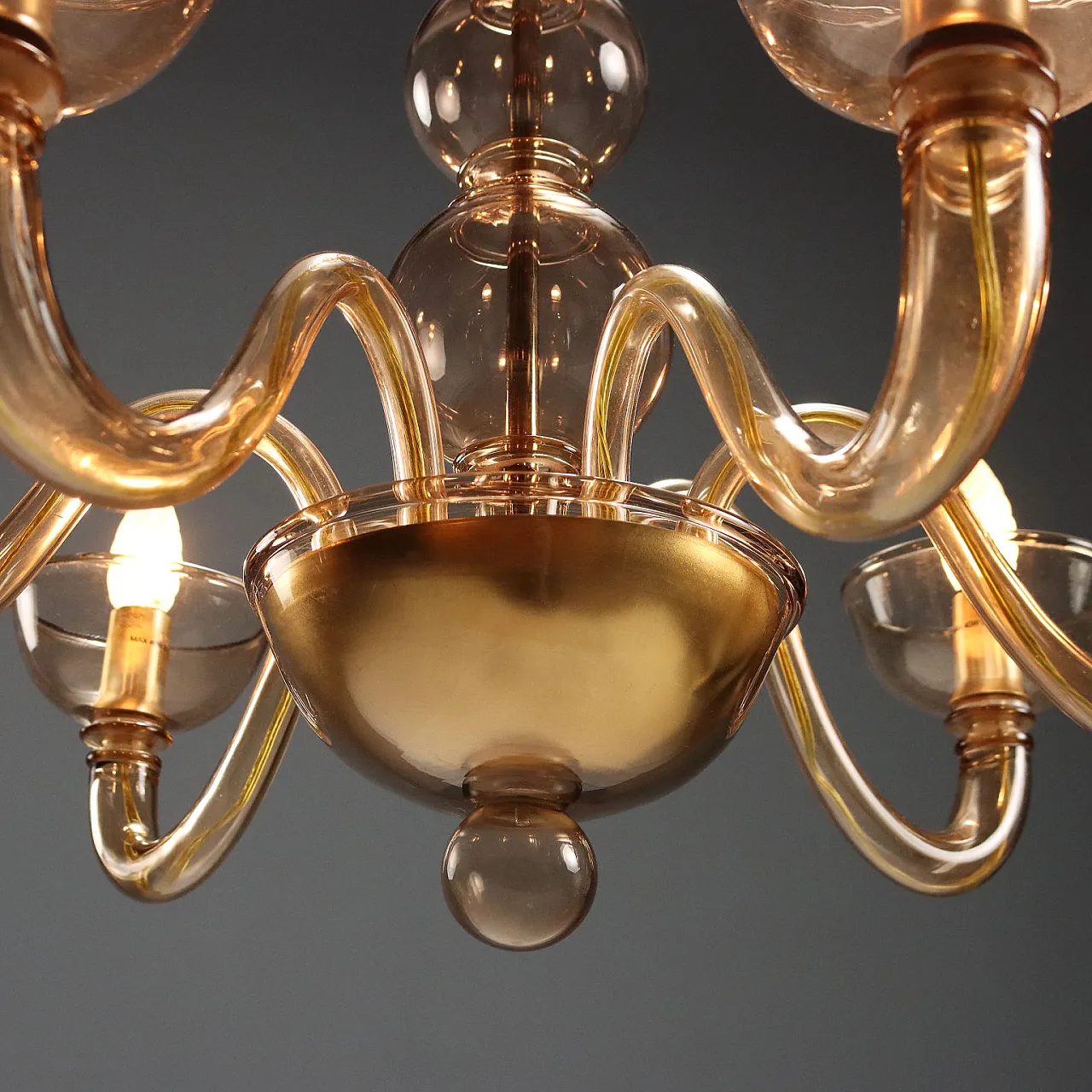 Amber blown glass chandelier, mid-20th century 5