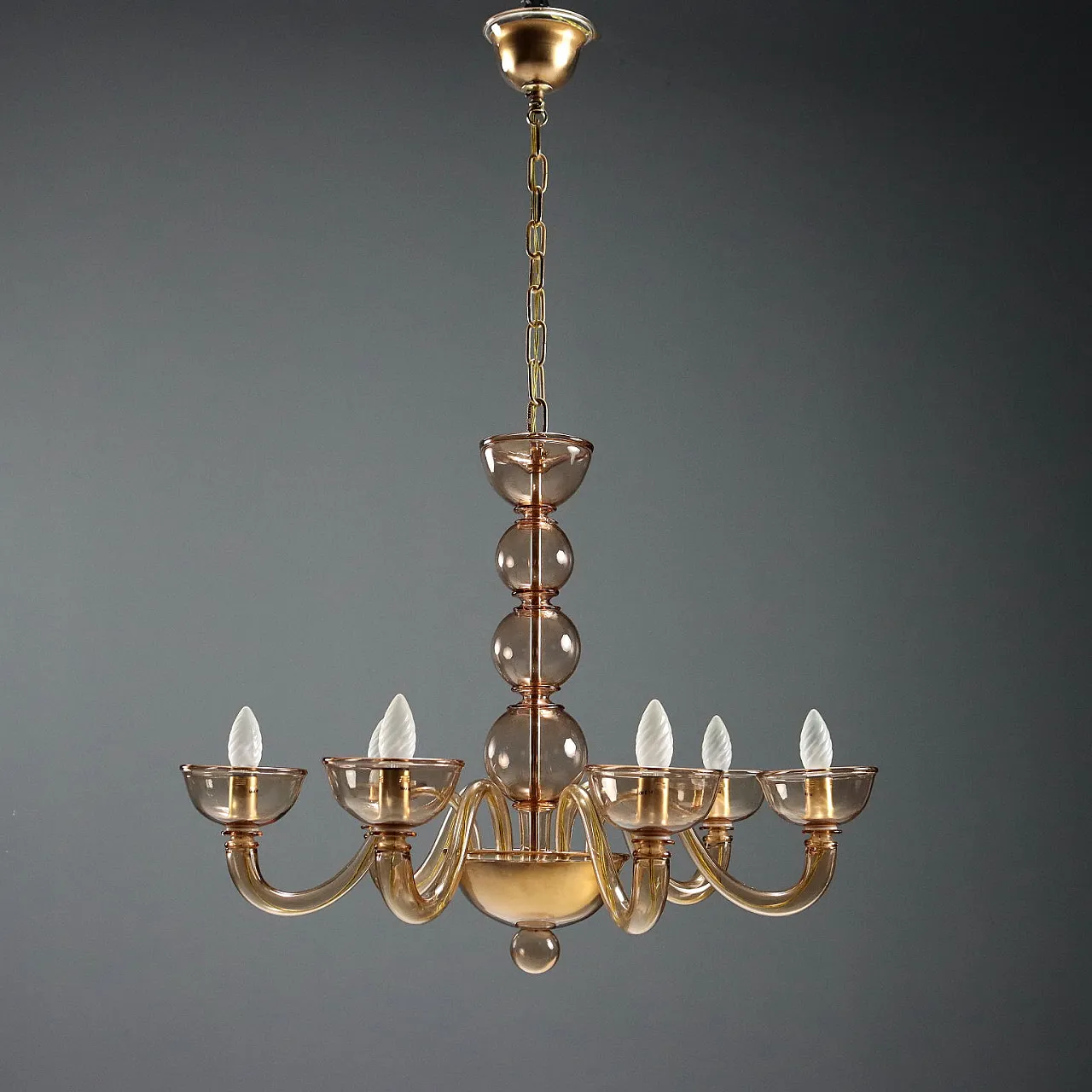 Amber blown glass chandelier, mid-20th century 8