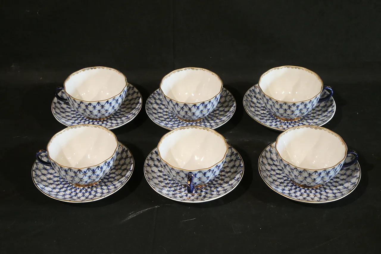 Porcellana imperiale russa Lomonosov servizio 6 caffè tè, anni '80 14
