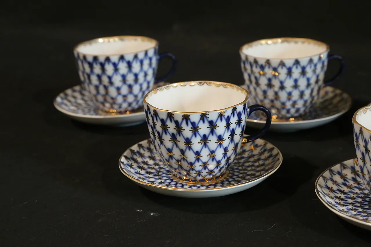 Porcellana imperiale russa Lomonosov servizio 6 caffè tè, anni '80 21