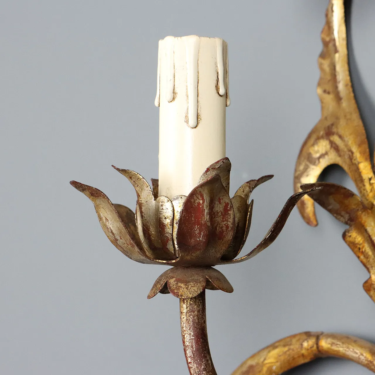 Pair of iron and sheet metal wall lights, late 19th century 6